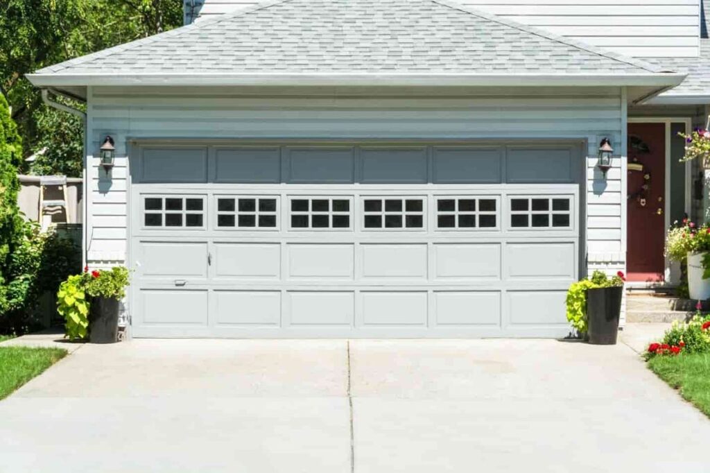 closed garage outside a house