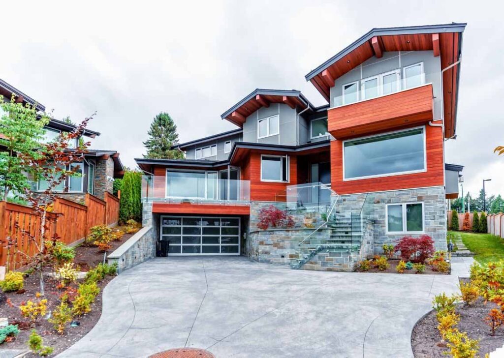 front view of a luxury house with a garage